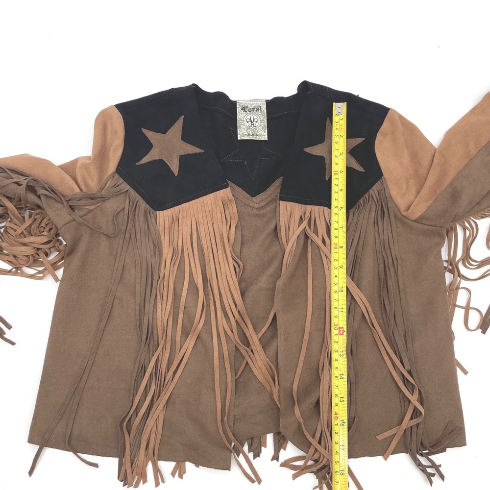 Vocal Fringe Jacket Womens Medium Brown Faux Suede Western Star Boho Festival - Picture 12 of 16